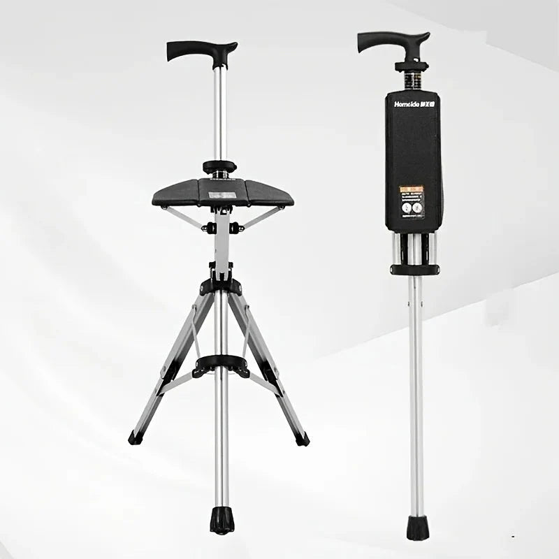 2-in-1 Folding Stool Cane | Walking Stick with Seat for Elderly | Portable Mobility Aid for Seniors