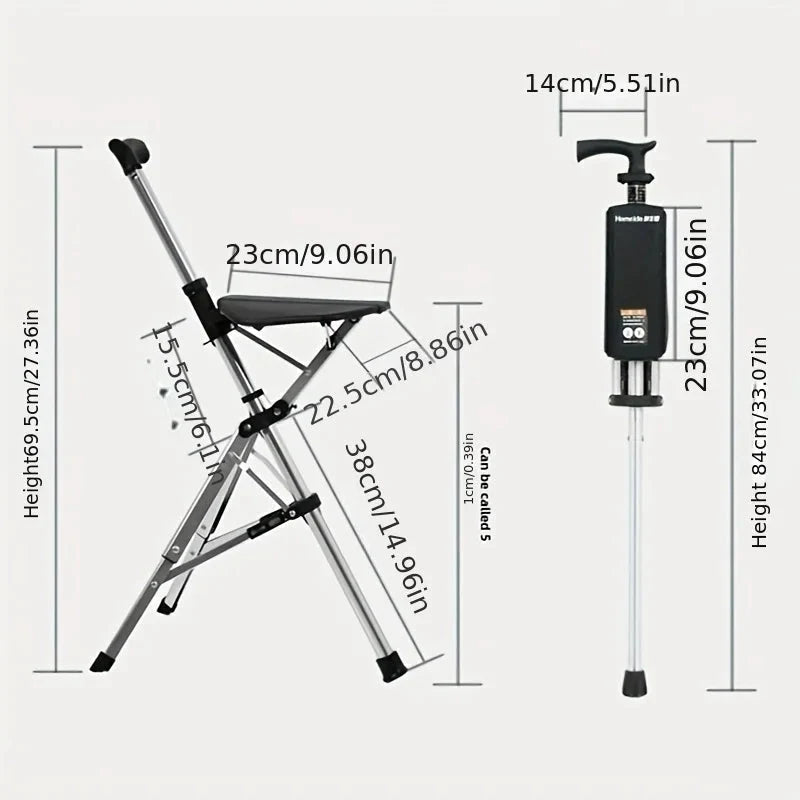 2-in-1 Folding Stool Cane | Walking Stick with Seat for Elderly | Portable Mobility Aid for Seniors