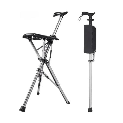 2-in-1 Folding Stool Cane | Walking Stick with Seat for Elderly | Portable Mobility Aid for Seniors