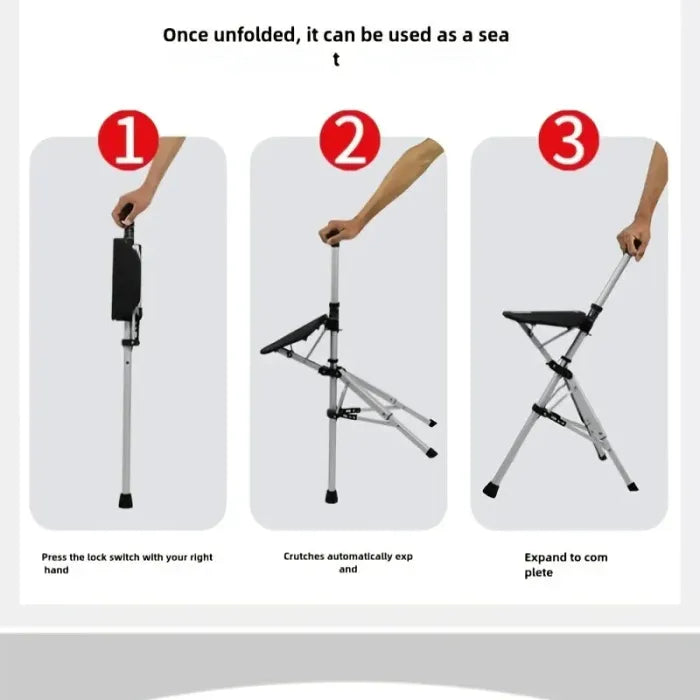 2-in-1 Folding Stool Cane | Walking Stick with Seat for Elderly | Portable Mobility Aid for Seniors