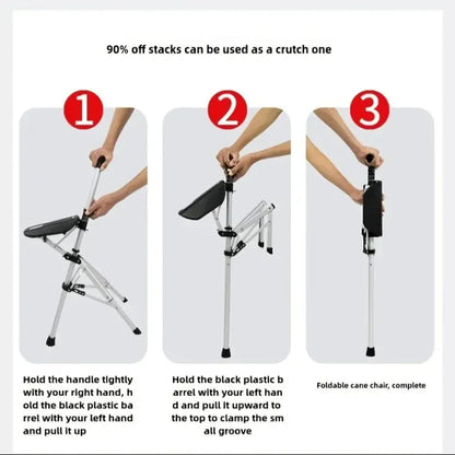 2-in-1 Folding Stool Cane | Walking Stick with Seat for Elderly | Portable Mobility Aid for Seniors