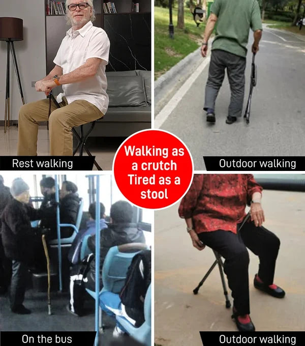 2-in-1 Folding Stool Cane | Walking Stick with Seat for Elderly | Portable Mobility Aid for Seniors