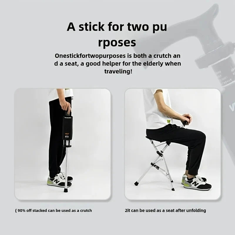 2-in-1 Folding Stool Cane | Walking Stick with Seat for Elderly | Portable Mobility Aid for Seniors