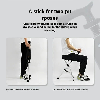 2-in-1 Folding Stool Cane | Walking Stick with Seat for Elderly | Portable Mobility Aid for Seniors